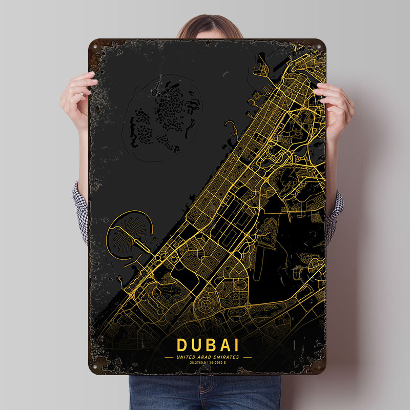 Home Decor Dubai - Металлический постер с картой Дубая, на