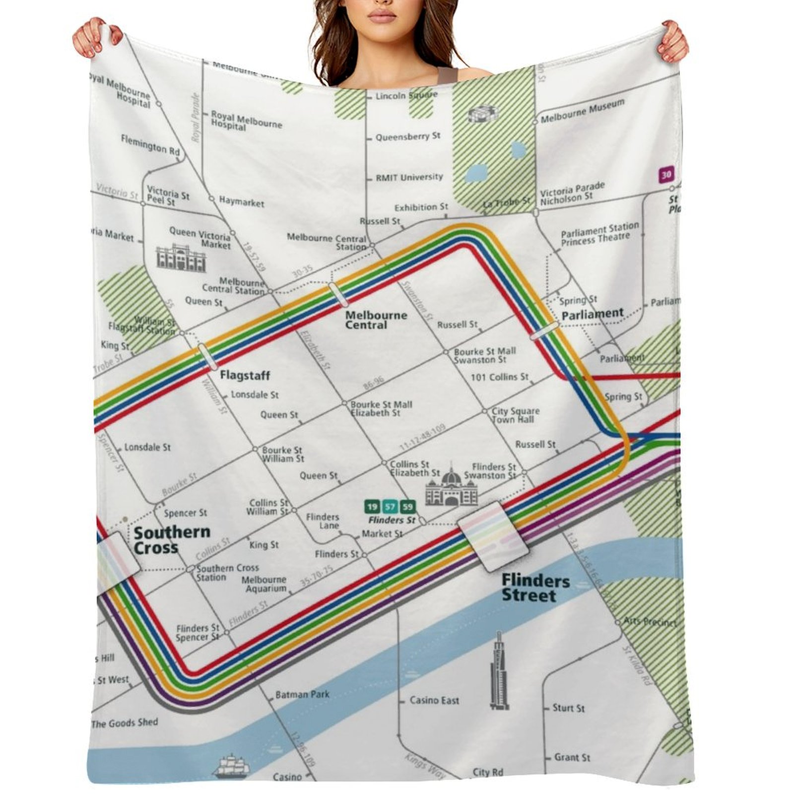 Home Decor Melbourne - Декоративное плед-покрывало Melbourne City Rail Map